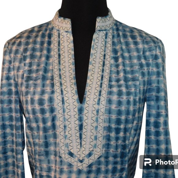 Tory Burch Blue Sonda Tie-Dye Stretch Tunic Mini Dress Size 2 Tunic Caftan Boho - Picture 3 of 13